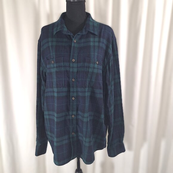 Old Navy Mens XL Flannel Navy & Green Plaid Flannel Button Front Long Sleeve 🍂❄ - Picture 1 of 13